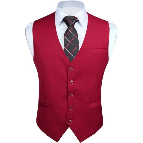 Men's Suit Vest with 3 Pockets - Burgundy